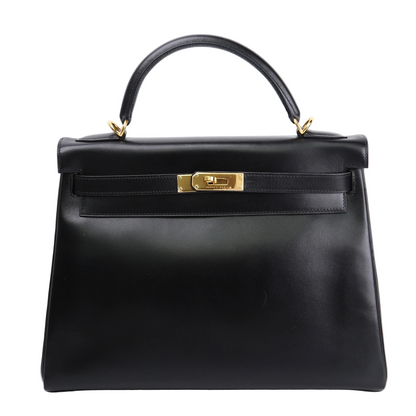 Hermes Kelly 32 Handbag in Box Calf Black 2000, front view