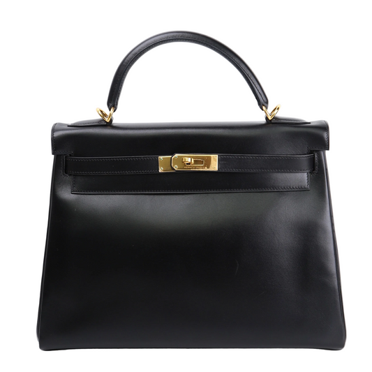 Hermes Kelly 32 Handbag in Box Calf Black 2000, front view