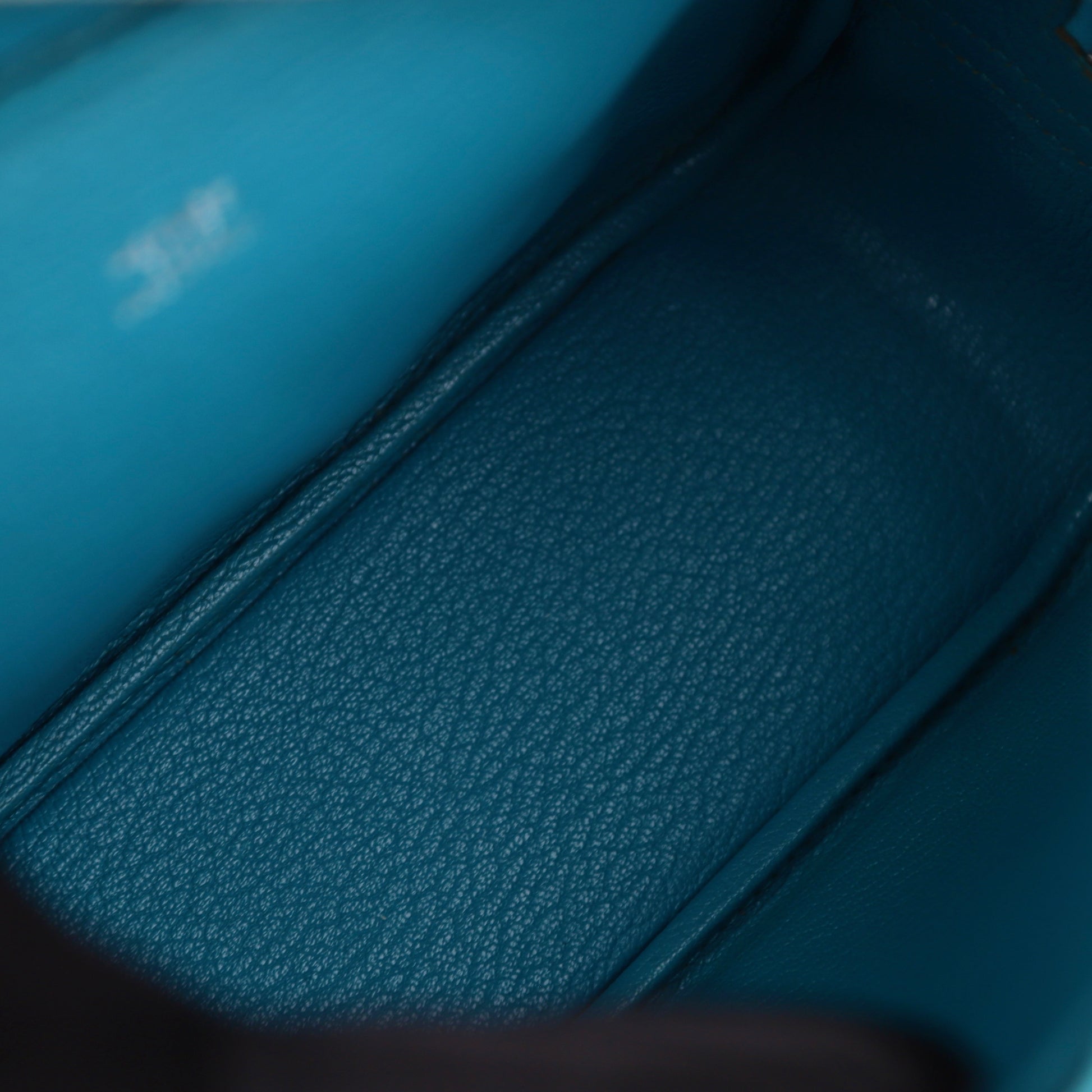 Hermes Plume Mini Handbag in Turquoise Chevre 2004,inside