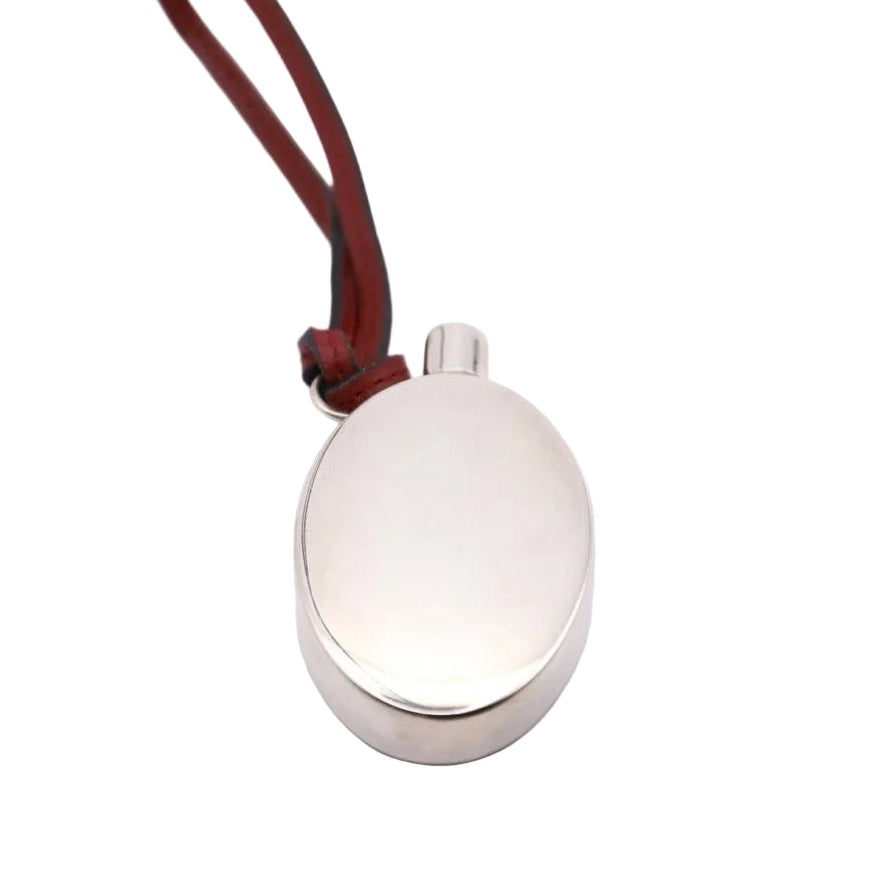 Hermes Silver Perfume Bottle Pendant Necklace，front view