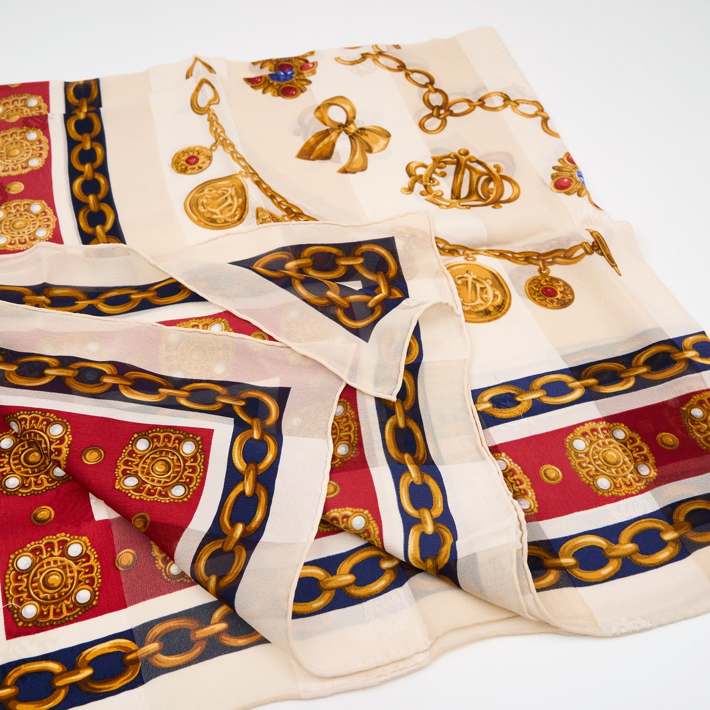 Christian Dior |  Vintage  beige Jewelry Motif Silk Scarf