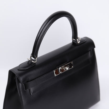 Hermes Kelly 28 Handbag in Box Calf Noir（Black）2006 PHW,hardware