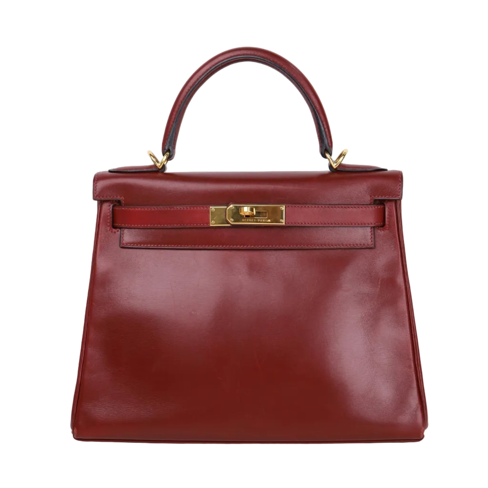Hermes Kelly 28 Handbag in Box calf  Rouge H 2001, front view