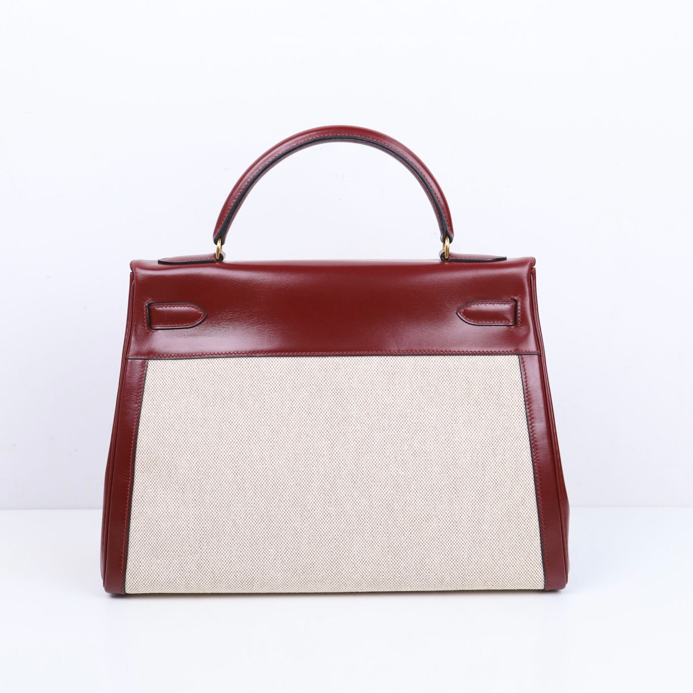 Hermes｜Kelly 32 Handbag Burgundy Box Calf Canvas 1984