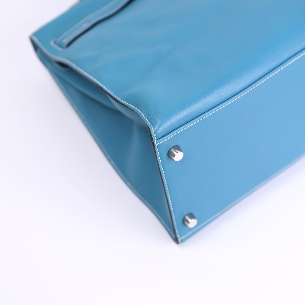 Hermes Kelly Flat 35 in Swift Blue Jean 2007 PHW,corner3