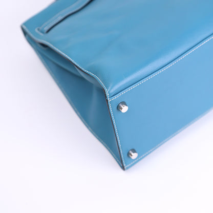 Hermes Kelly Flat 35 in Swift Blue Jean 2007 PHW,corner3