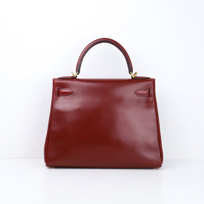 Hermes Kelly 28 Handbag in Box calf  Rouge H 2001, back view