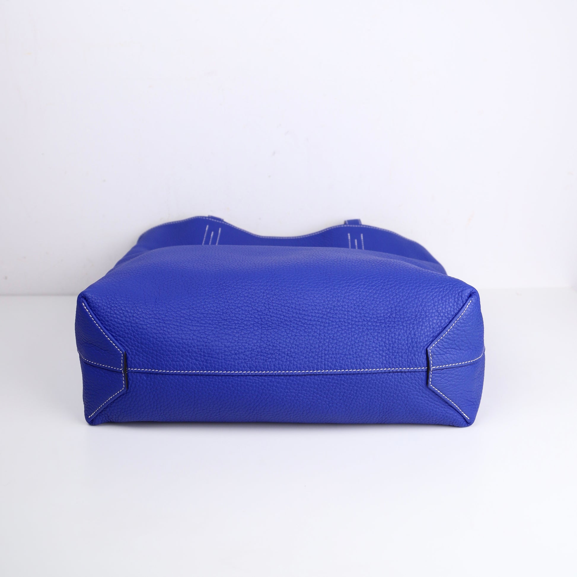 Hermes Double Sens Reversible Tote Bag in Togo Etain / Blue Electric 2010，inside，bottom