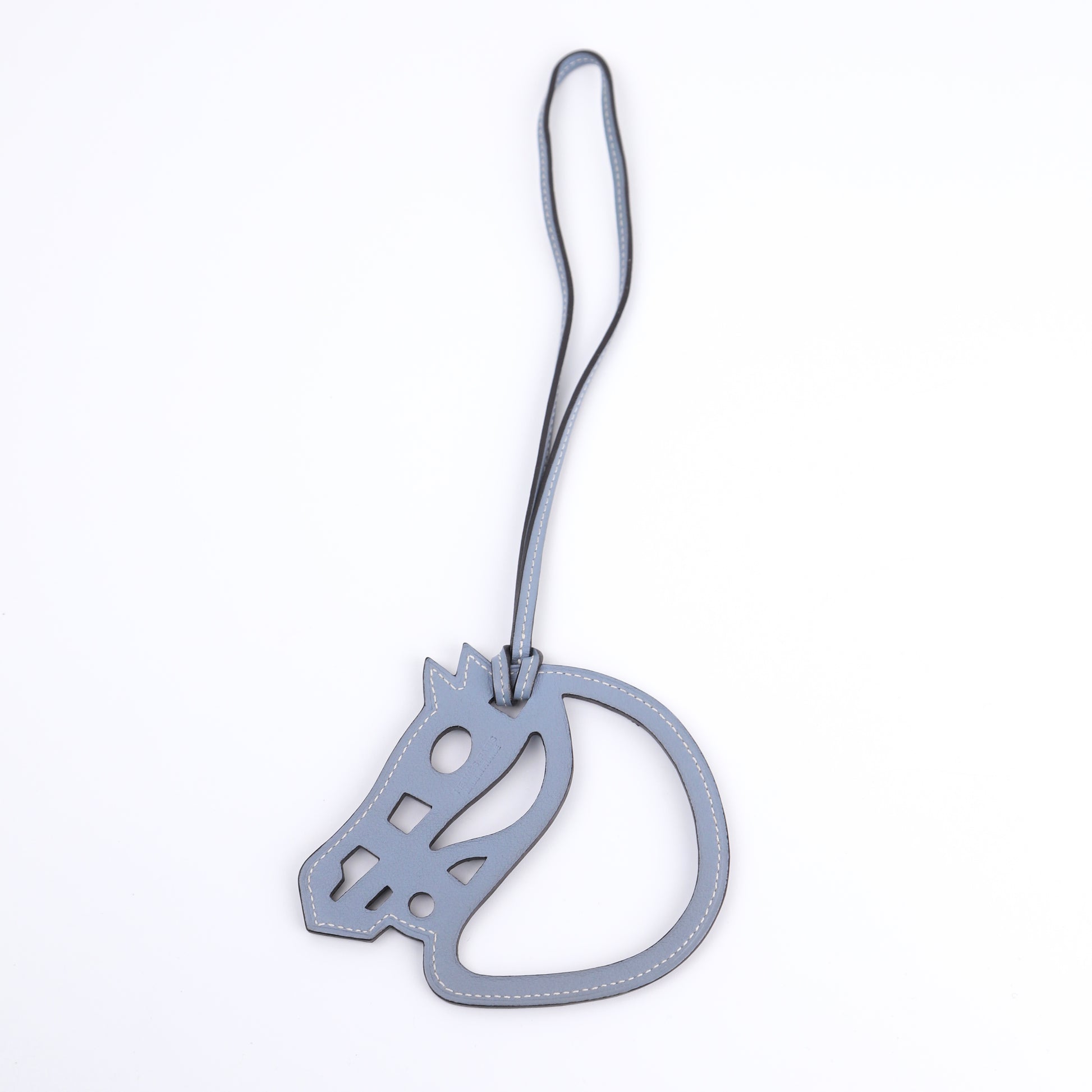 Hermes Paddock Shubal Horse Charm in Bleu Lin Swift, front view