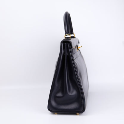 Hermes Kelly 32 in Box Calf Blue Marine 2000, left side