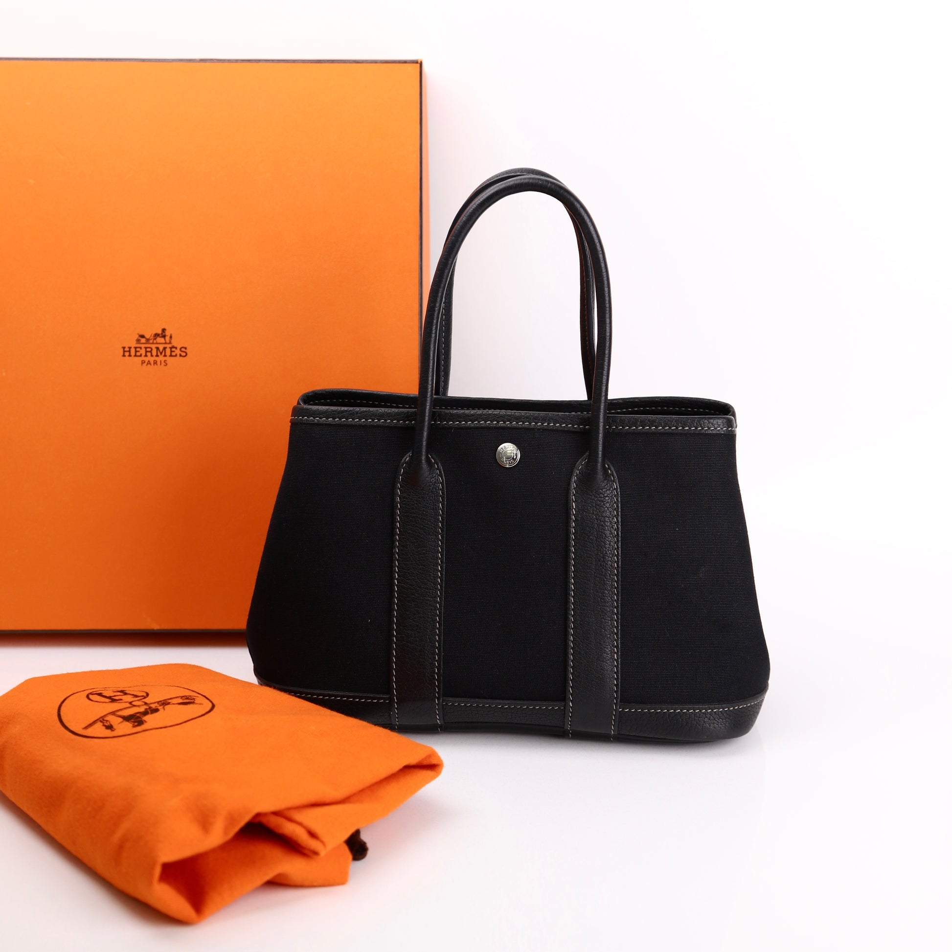 Hermes Garden Party TTPM Handbag in Black Buffalo/Canvas 2004, full view