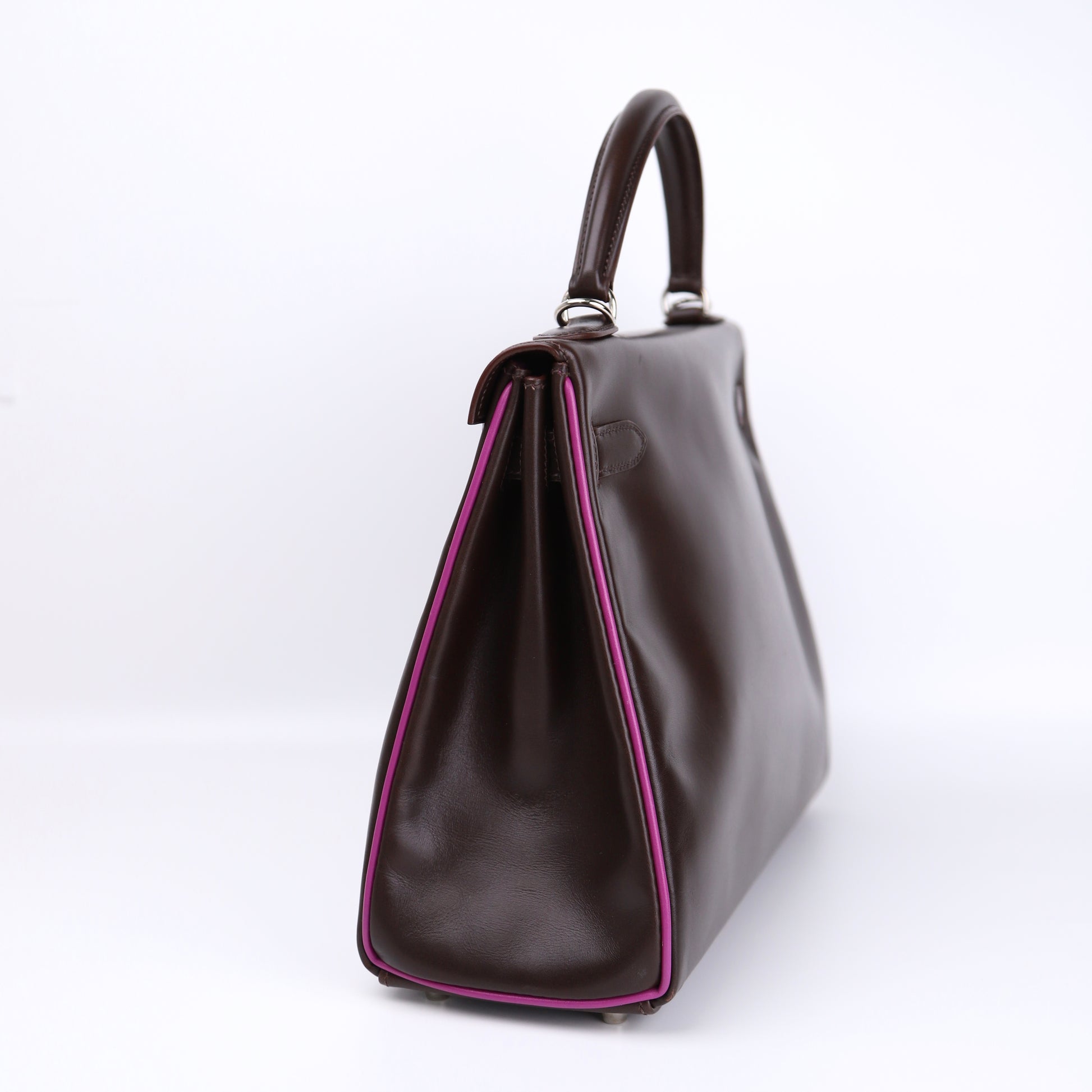 Hermes Kelly 32 Handbag in Box Calf Chocolate/Cyclamen 2005, right side