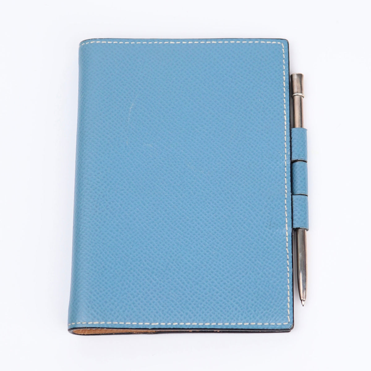 Hermes Journal Case Passport Cover in Epsom Blue Jean/Gold with S925 Pencil 2001, front view