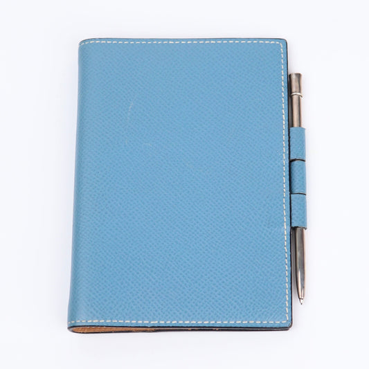 Hermes Journal Case Passport Cover in Epsom Blue Jean/Gold with S925 Pencil 2001, front view