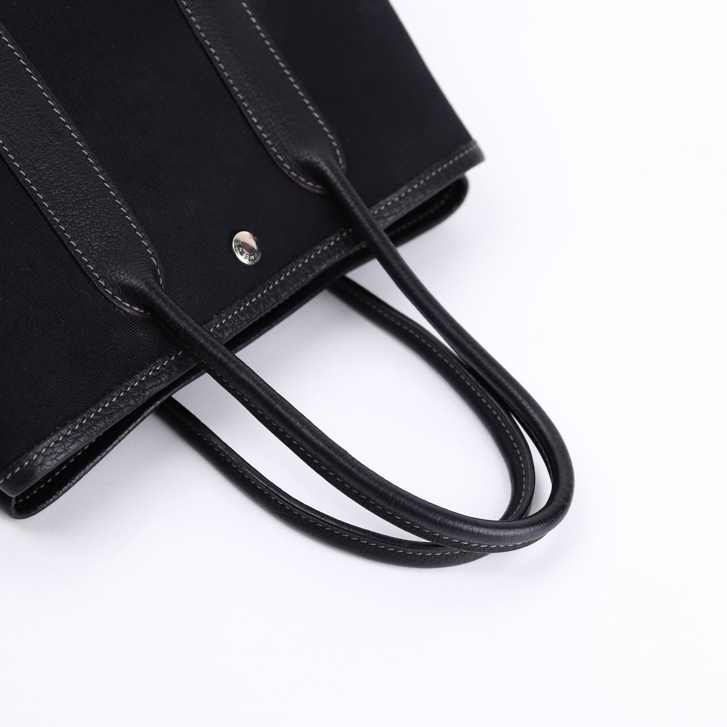 Hermes Garden Party TTPM Handbag in Black Buffalo/Canvas 2004, handle