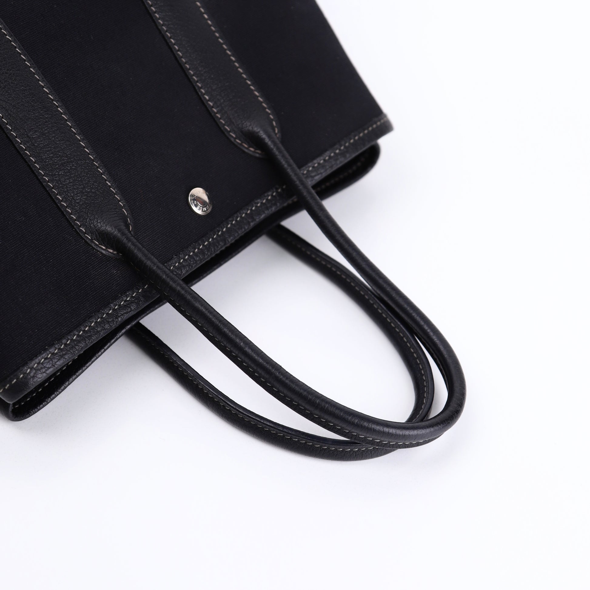Hermes Garden Party TTPM Handbag in Black Buffalo/Canvas 2004, handle