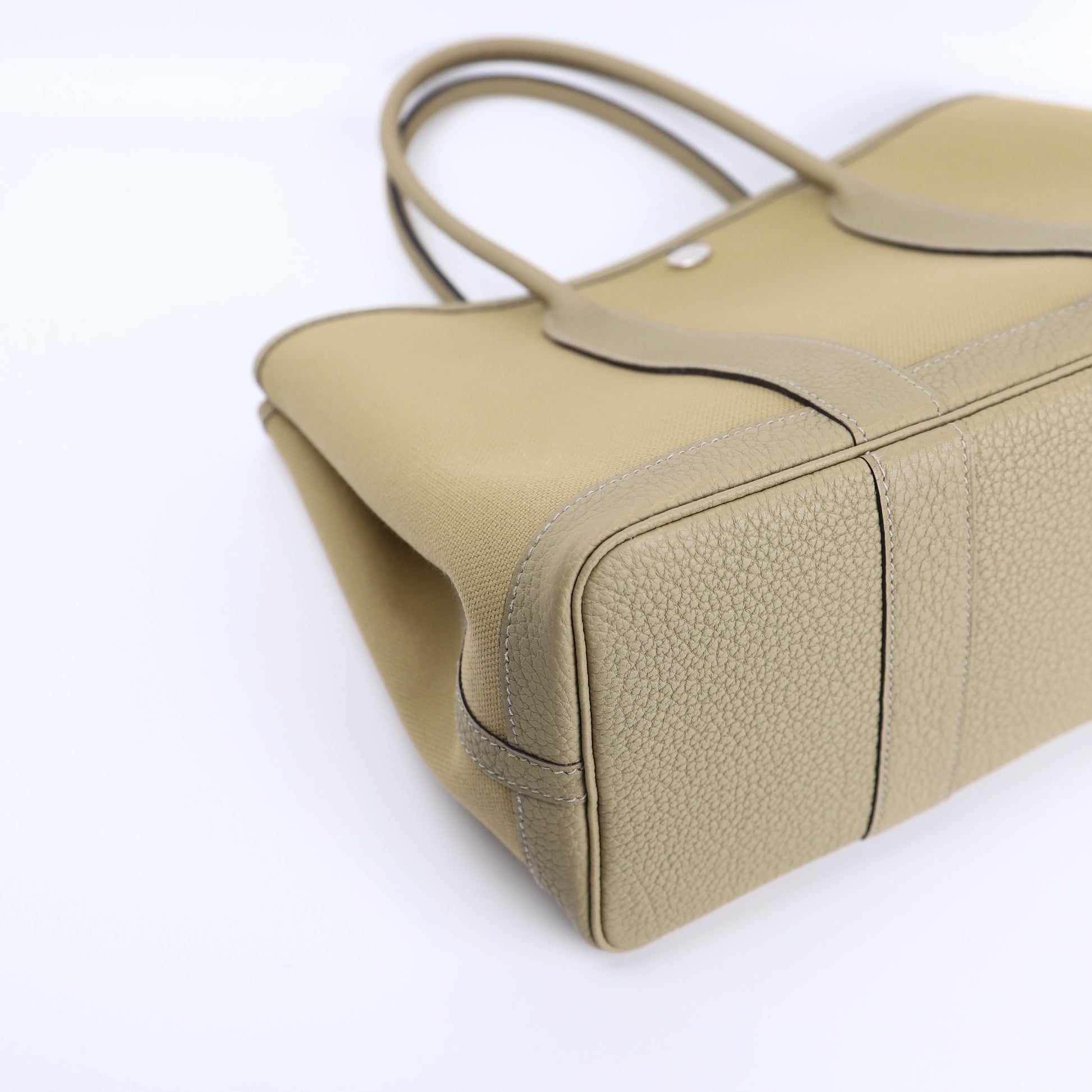 Hermes Garden Party TPM Handbag in  Poussiere Buffalo/Canvas 2022,corner1