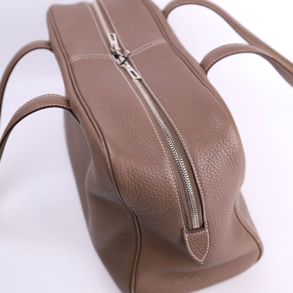 Hermes Victoria 35 Handbag in Taurillon Clemence Etoupe 2015,zipper