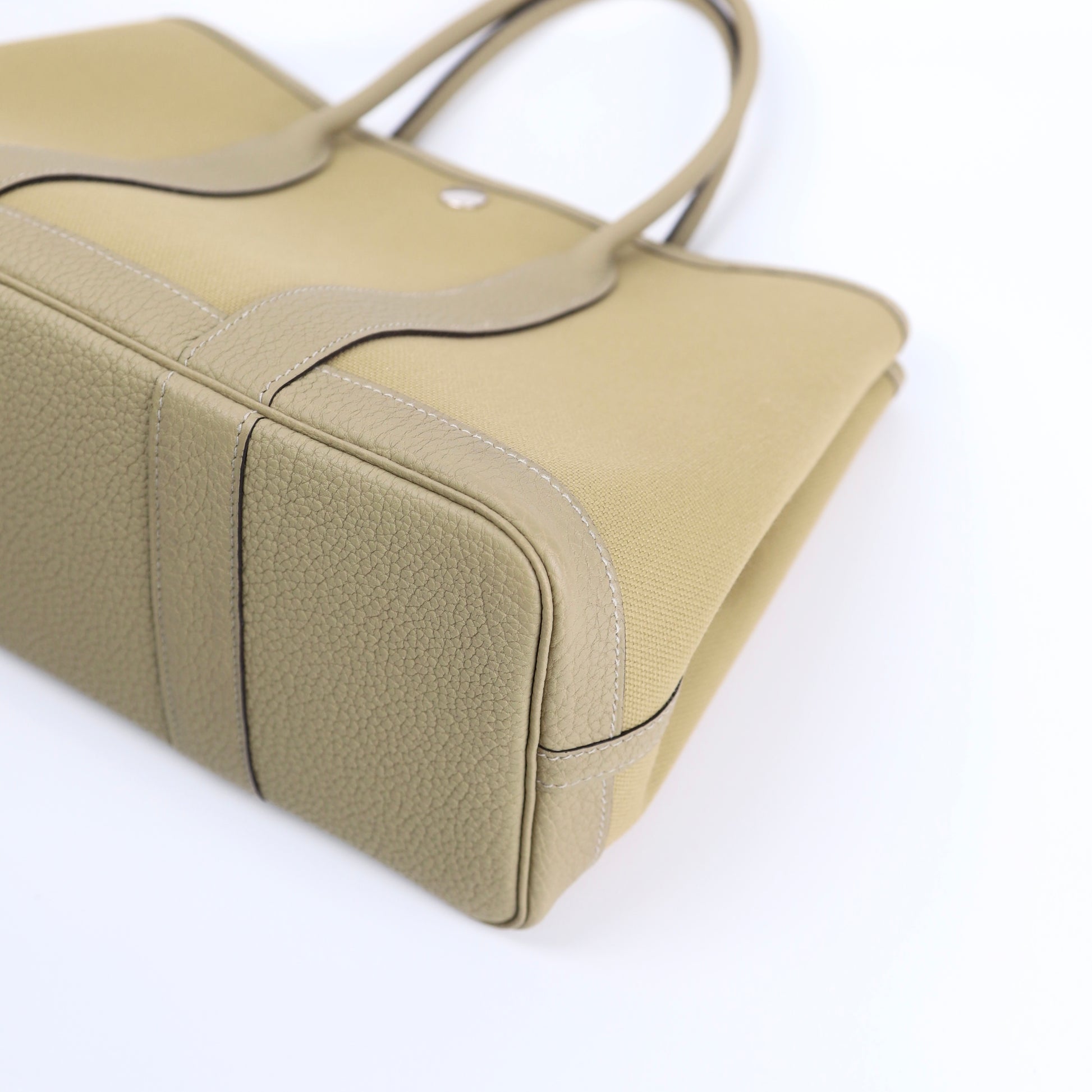Hermes Garden Party TPM Handbag in  Poussiere Buffalo/Canvas 2022, corner4