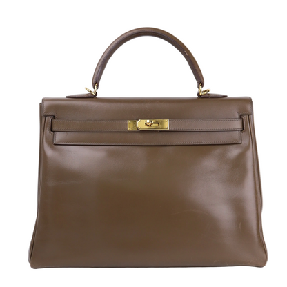 Hermes Kelly 35 Handbag Box Calf Olive Vert 2008,front view
