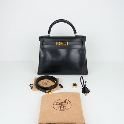 Hermes｜ Kelly28 Handbag Box calf Black 1998