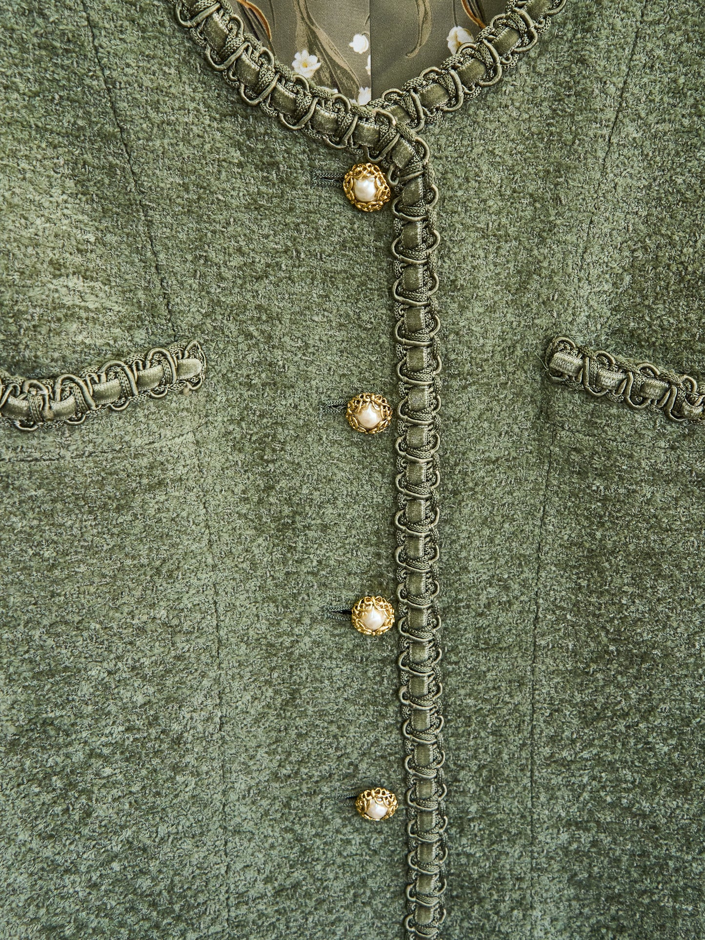 Ingeborg| 90s Tweed Jacket  Green Fake pearl button