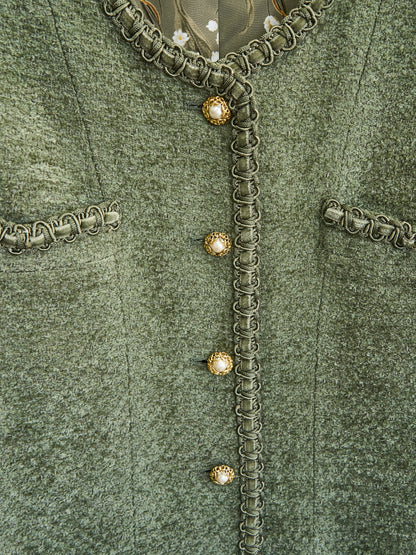 Ingeborg| 90s Tweed Jacket  Green Fake pearl button