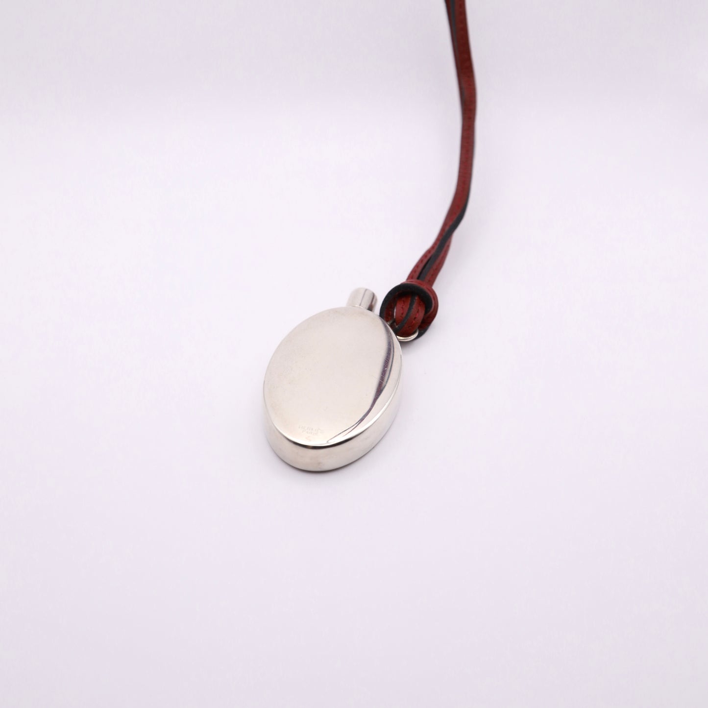Hermes Silver Perfume Bottle Pendant Necklace，back view