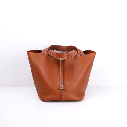 Hermès Picotin MM Fauve Barenia Faubourg,Front View