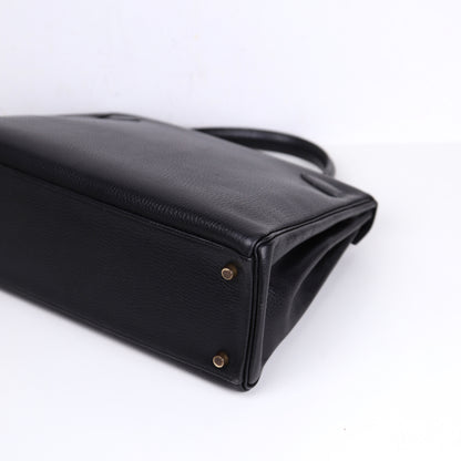 Hermes Kelly 32 Handbag in Vachette Ardennes  Black 1991，corner4