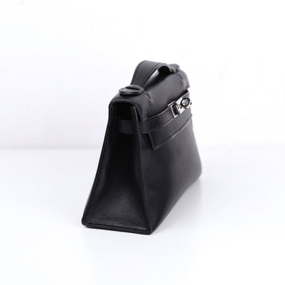 Hermes｜Kelly Pochette Black Handbag Evergrain 2008