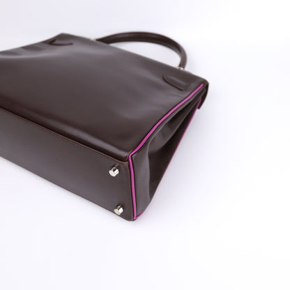 Hermes Kelly 32 Handbag in Box Calf Chocolate/Cyclamen 2005,corner4