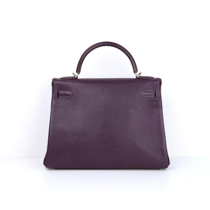 Hermes Kelly 32 Handbag  in Cassis Chevre/Coromandel 2002, back view