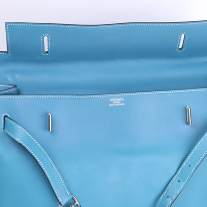 Hermes Kelly Flat 35 in Swift Blue Jean 2007 PHW ,logo