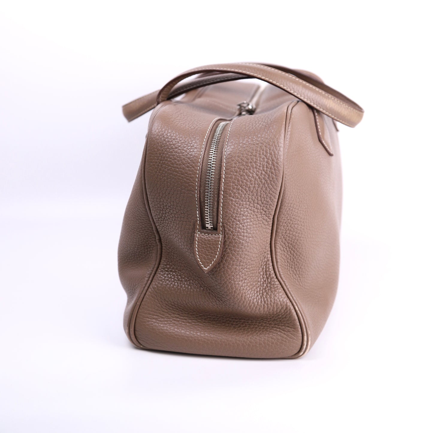 Hermes Victoria 35 Handbag in Taurillon Clemence Etoupe 2015, left side