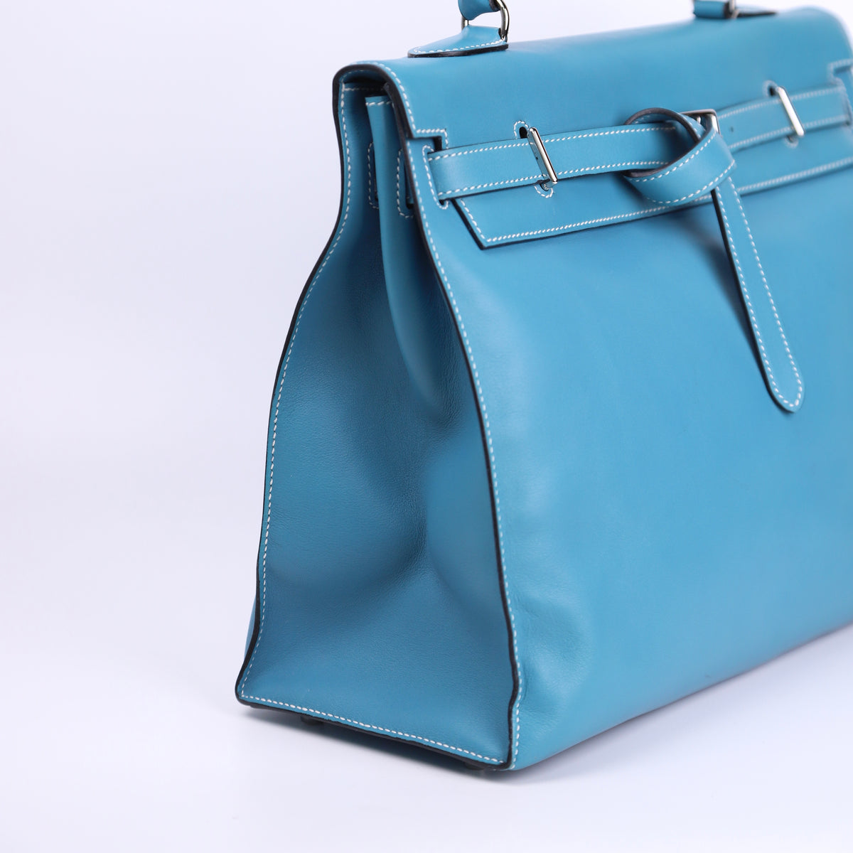 Hermes Kelly Flat 35 in Swift Blue Jean 2007 PHW, left side