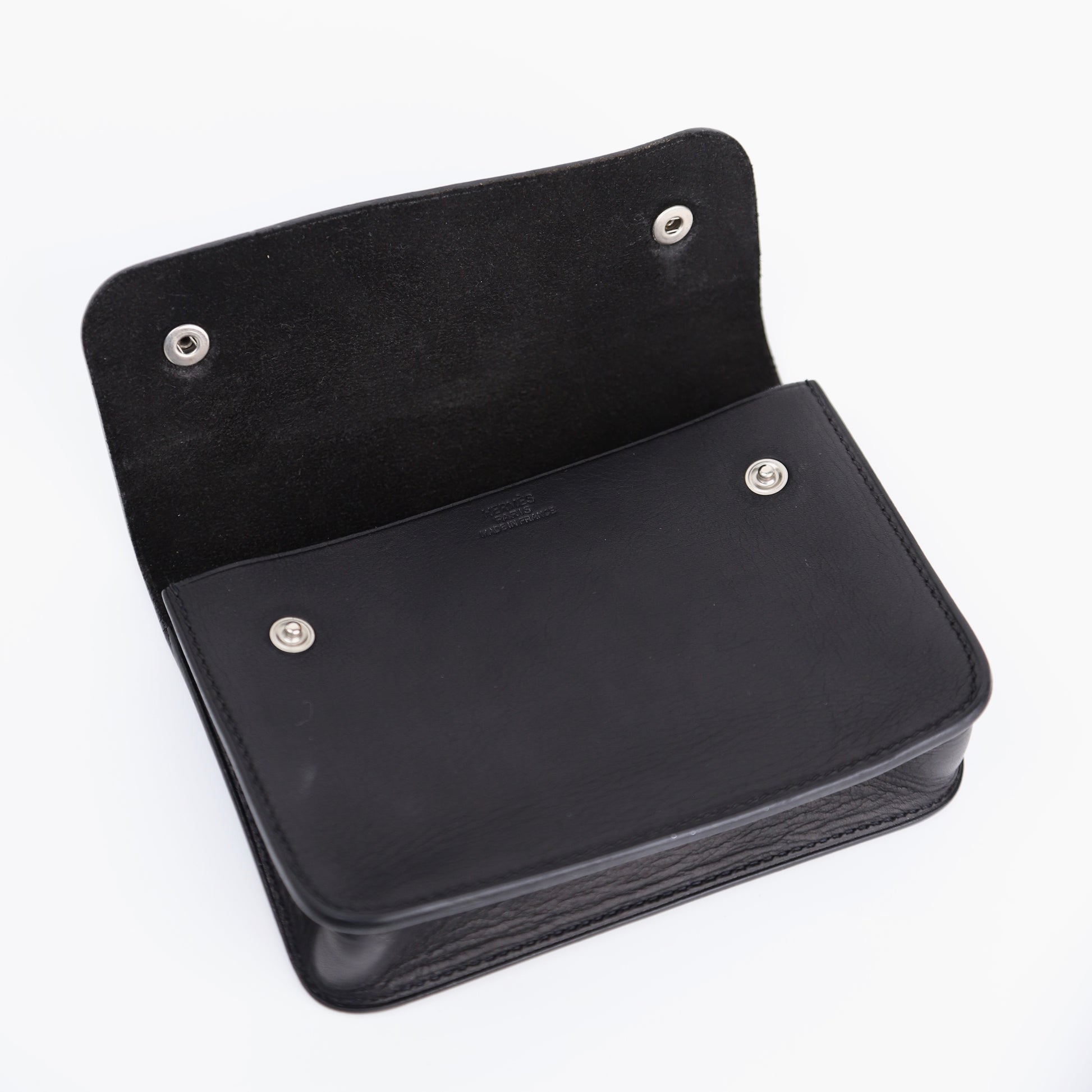 Hermes Pochette Green Belt Bag in Black Barenia 2000, logo 
