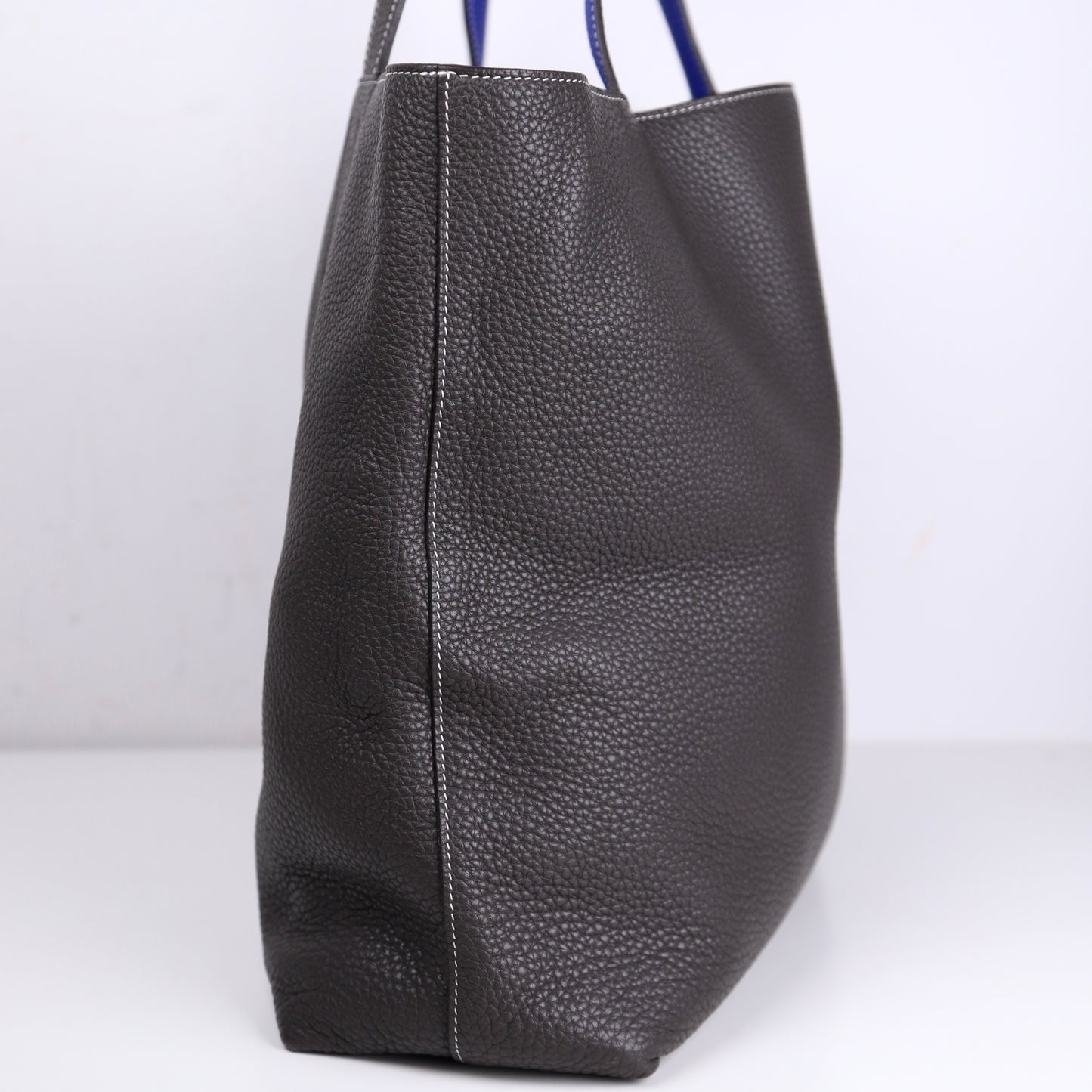 Hermes Double Sens Reversible Tote Bag in Togo Etain / Blue Electric 2010，left view