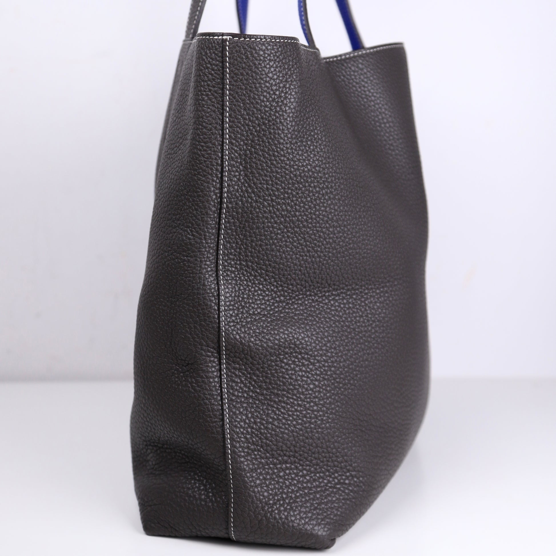 Hermes Double Sens Reversible Tote Bag in Togo Etain / Blue Electric 2010，left view
