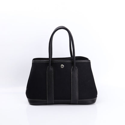 Hermes Garden Party TTPM Handbag in Black Buffalo/Canvas 2004, back view