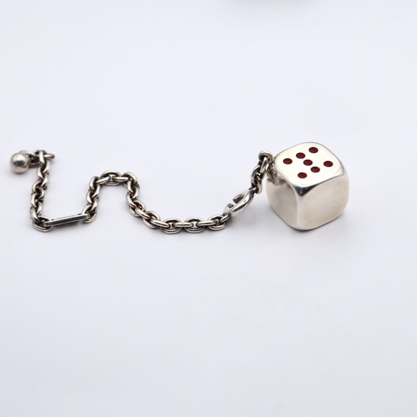 Hermes S925 Silver Cube Chain Key Holder / Bag Charm, left side