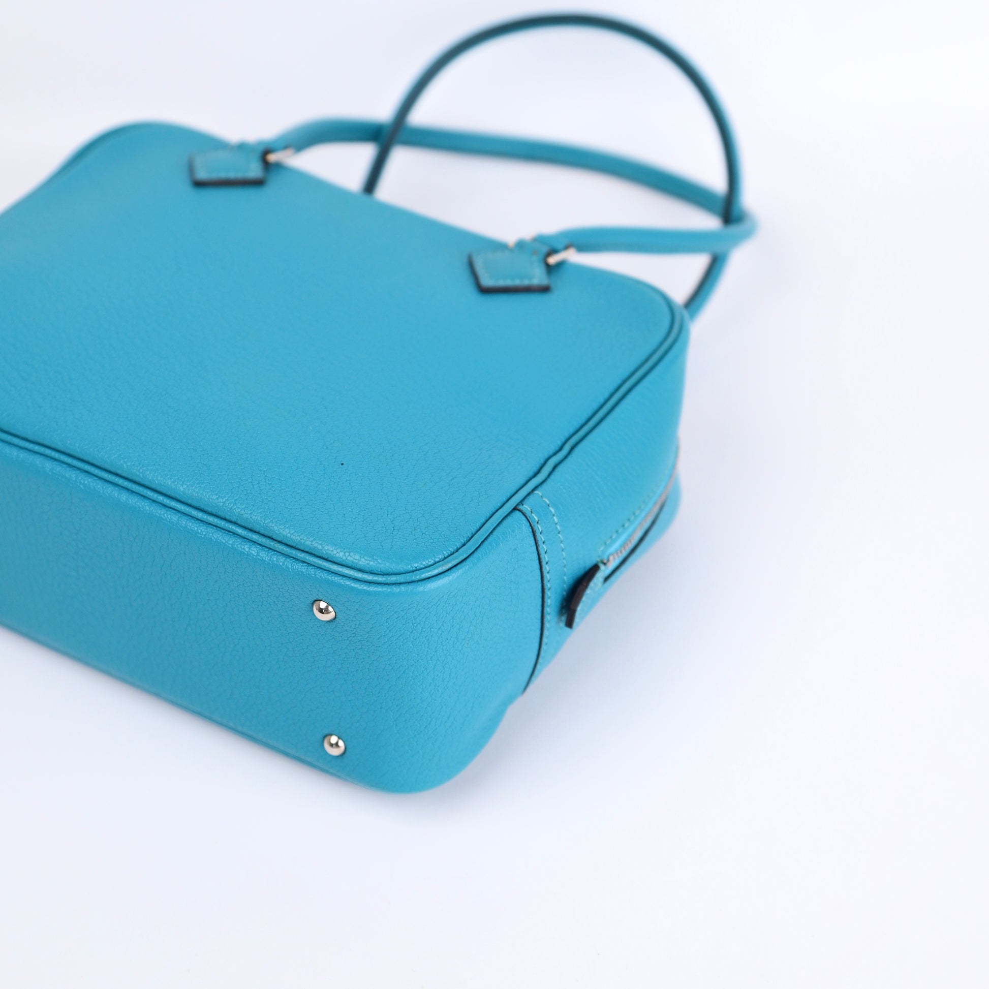 Hermes Plume Mini Handbag in Turquoise Chevre 2004,corner2