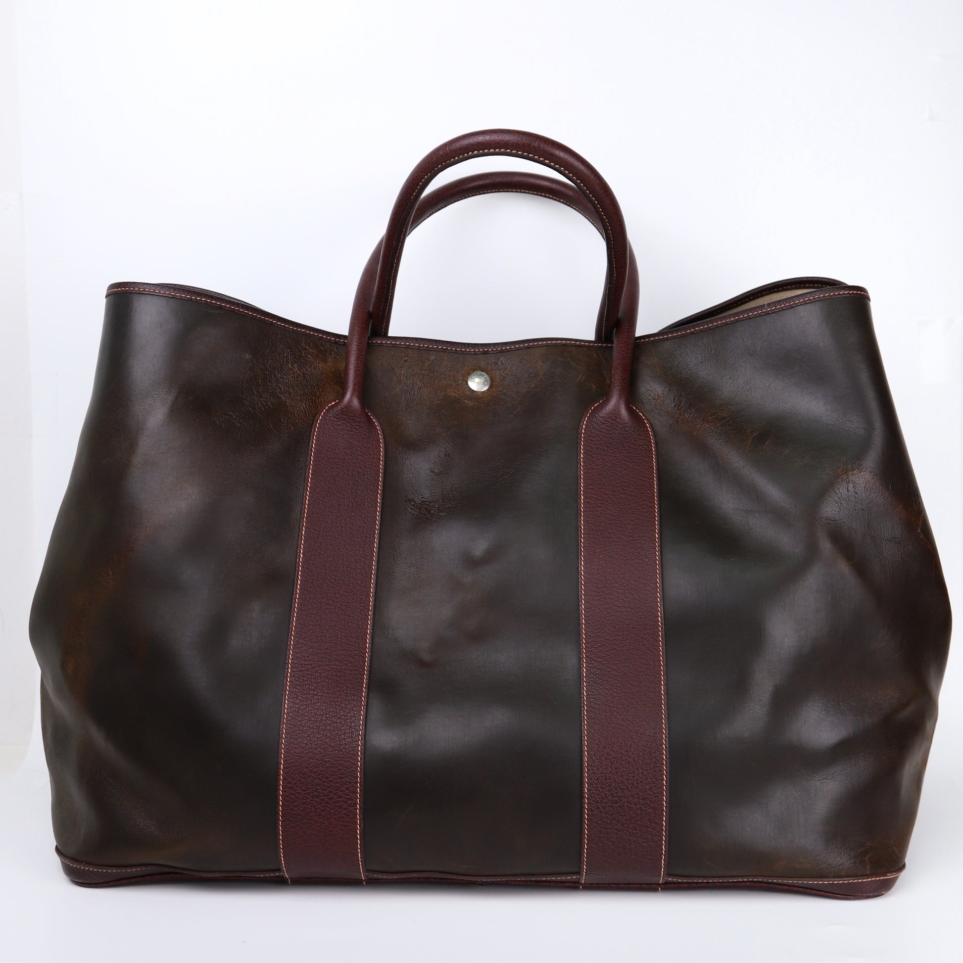 Hermes Garden Party GM Handbag in Brown Amazonia, back view