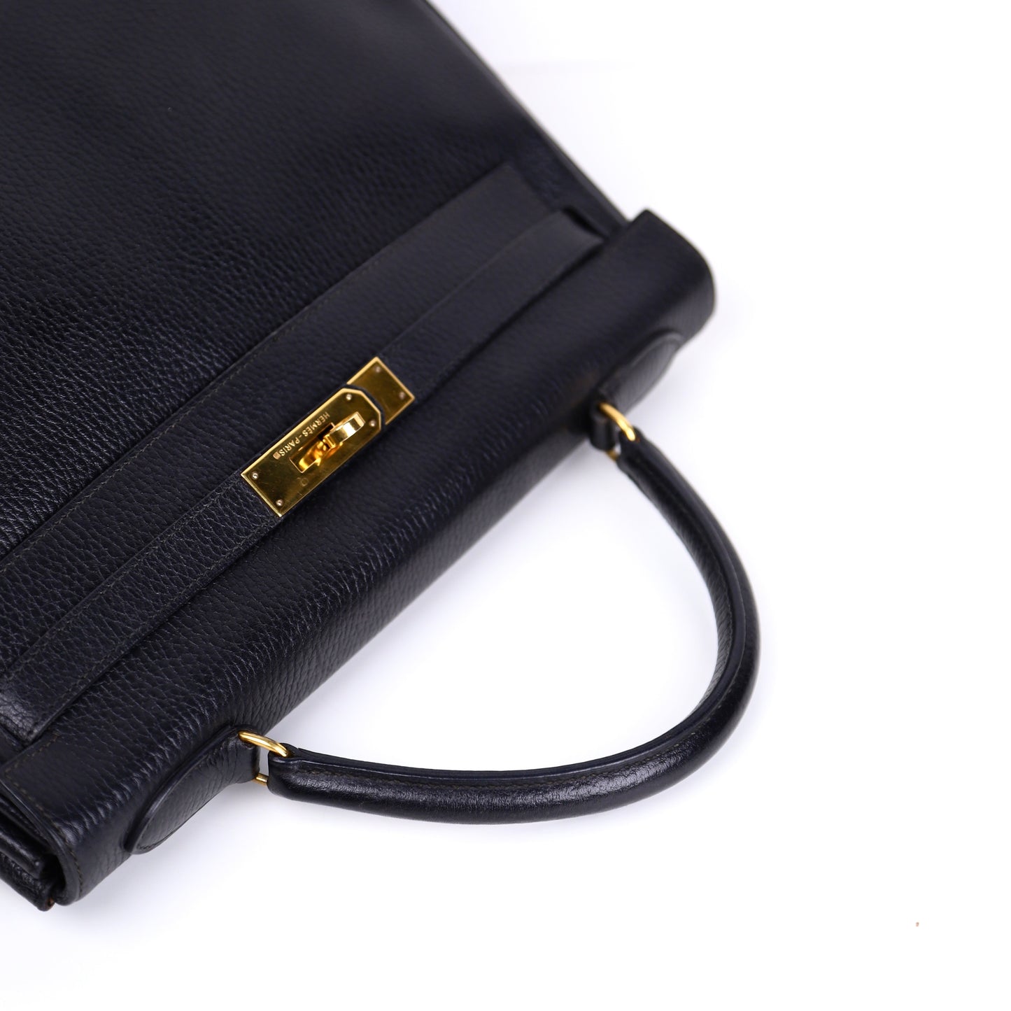 Hermes Kelly 32 Handbag in Vachette Ardennes  Black 1991，handle