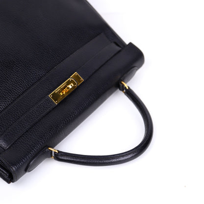 Hermes Kelly 32 Handbag in Vachette Ardennes  Black 1991，handle