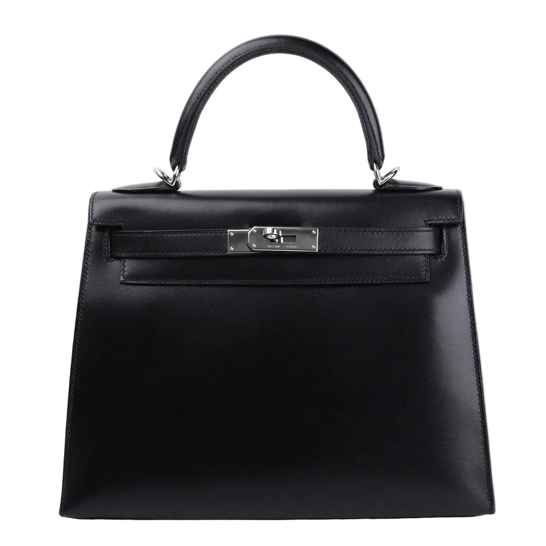 Hermes Kelly 28 Handbag in Box Calf Noir（Black）2006 PHW, front view