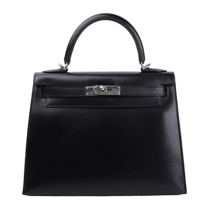 Hermes Kelly 28 Handbag in Box Calf Noir（Black）2006 PHW, front view