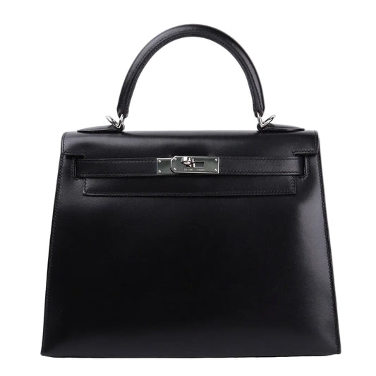 Hermes Kelly 28 Handbag in Box Calf Noir（Black）2006 PHW, front view