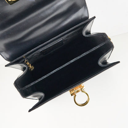 Ferragamo｜ Black Lizard Gancini Handbag