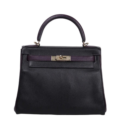 Hermes｜Special Order Kelly 28 Handbag Black/Raisin Cherve 2019